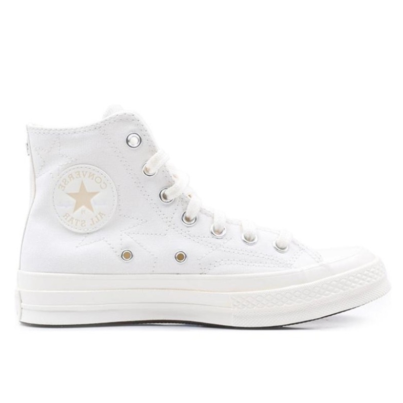 Converse All Star Men Women Canvas Sneakers, White High Top Lace Up Shoes, Multi Star Patch Applique Upper Street Style Casual Board Shoes - view 5