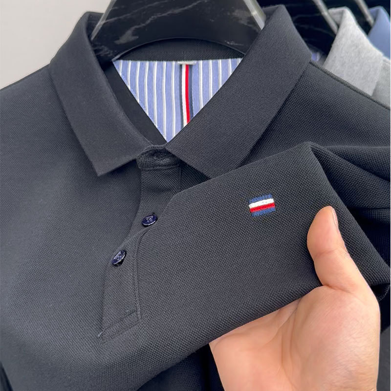 Designer foreign trade long-sleeve t-shirt, autumn high-quality turn-down collar casual loose breathable middle-aged polo shirt men's clothing - view 5