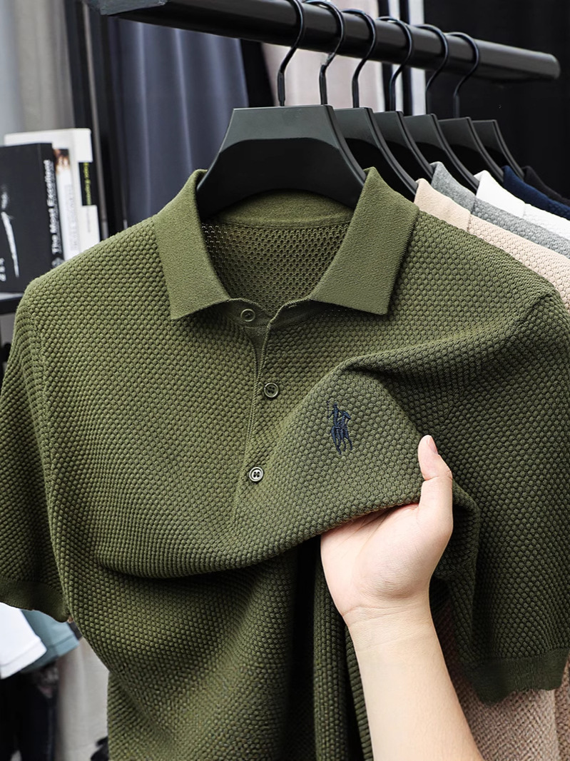 Pure Cotton Men's Pineapple Pattern Knitted Short-Sleeve T-Shirt With A High-End Feel POLO Shirt