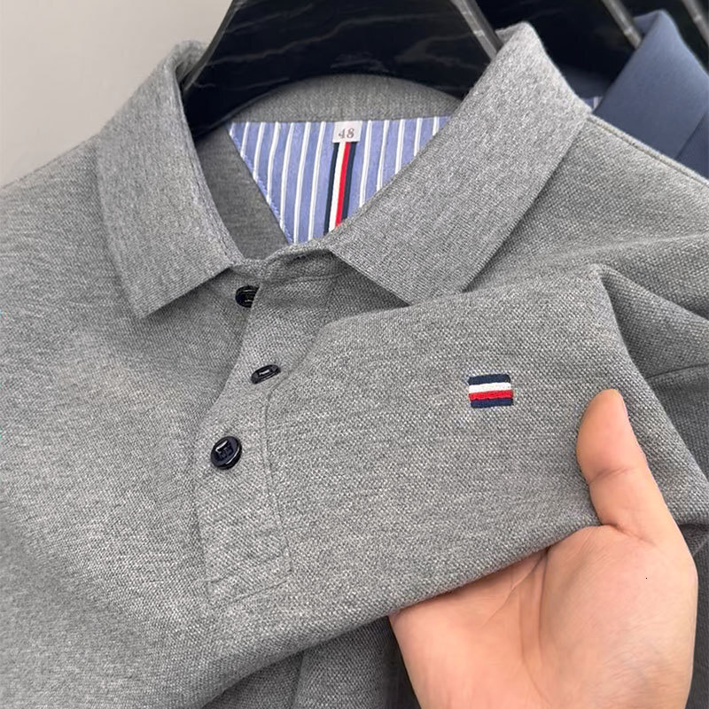 Designer foreign trade long-sleeve t-shirt, autumn high-quality turn-down collar casual loose breathable middle-aged polo shirt men's clothing - view 3