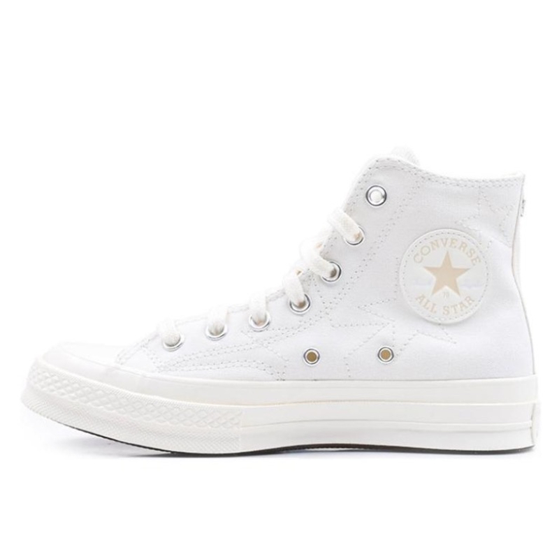 Converse All Star Men Women Canvas Sneakers, White High Top Lace Up Shoes, Multi Star Patch Applique Upper Street Style Casual Board Shoes - view 4