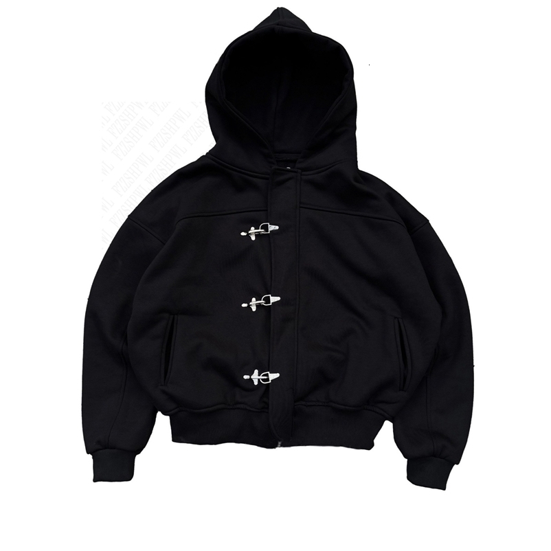 Fashionable American retro y2k n sense high street personality button solid color hoodie long sleeve pullover hoodie jacket 260828 - view 3