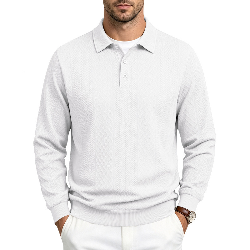 Designer autumn new product: American-style heavyweight men's textured polo shirt, collared sweatshirt, jacquard long-sleeve shirt - view 3