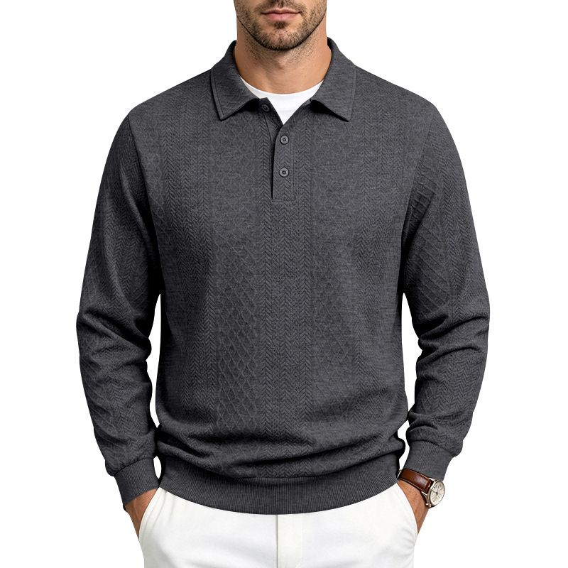 Designer autumn new product: American-style heavyweight men's textured polo shirt, collared sweatshirt, jacquard long-sleeve shirt - view 4