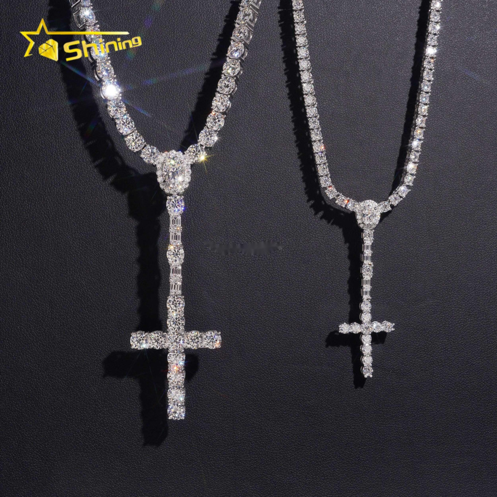 New Design Elegant Female Hip Hop Shining Jewelry 3mm 5mm VVS1 Moissanite 925 Sterling Silver Iced Out Cross Shape Tennis Chain - view 7