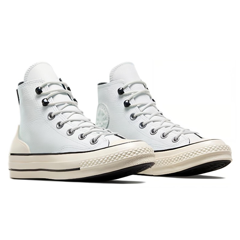 Converse Chuck 70 Men Women Leather Sneakers, Light Blue Patchwork High Top Lace Up Shoes, Thick Layered Sole Street Style Casual Board Shoes - view 4