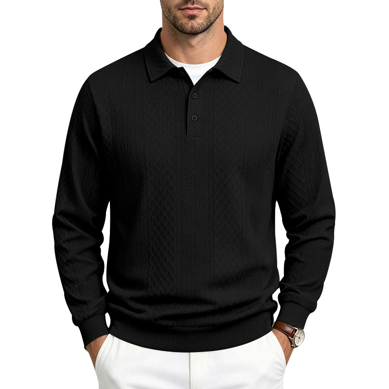 Designer autumn new product: American-style heavyweight men's textured polo shirt, collared sweatshirt, jacquard long-sleeve shirt - view 5