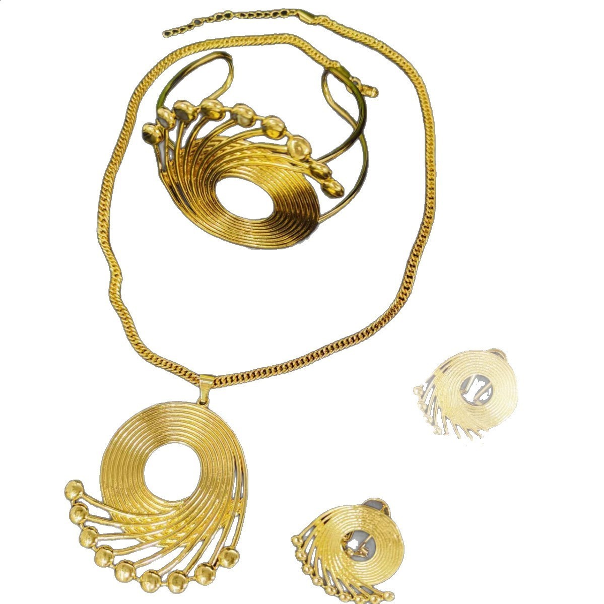 gold jewelry set with nine bead cuffs bracelets necklace African Dubai pendant earrings fashionable Italian jewelry241105 - view 6