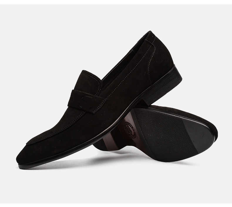 Men Suede Leather Metal Buckle Loafers Slip On Pointed Toe Dress Shoes Dark Brown Casual Business Formal Mens Loafer Shoes