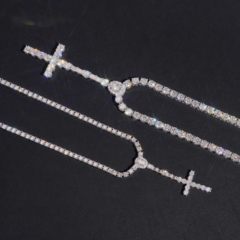 New Design Elegant Female Hip Hop Shining Jewelry 3mm 5mm VVS1 Moissanite 925 Sterling Silver Iced Out Cross Shape Tennis Chain - view 6