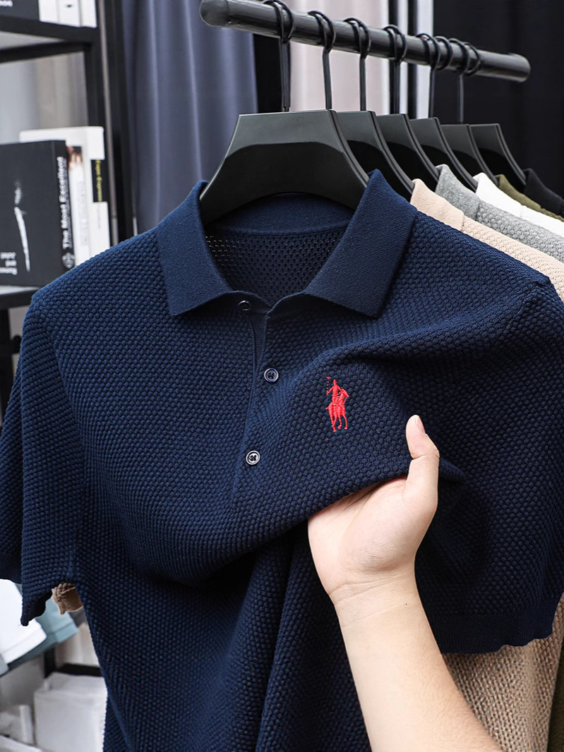 Pure Cotton Men's Pineapple Pattern Knitted Short-Sleeve T-Shirt With A High-End Feel POLO Shirt - view 5