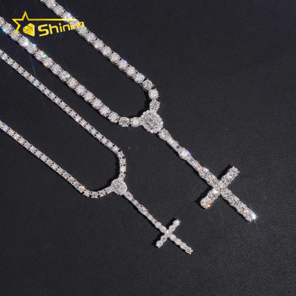 New Design Elegant Female Hip Hop Shining Jewelry 3mm 5mm VVS1 Moissanite 925 Sterling Silver Iced Out Cross Shape Tennis Chain - view 5