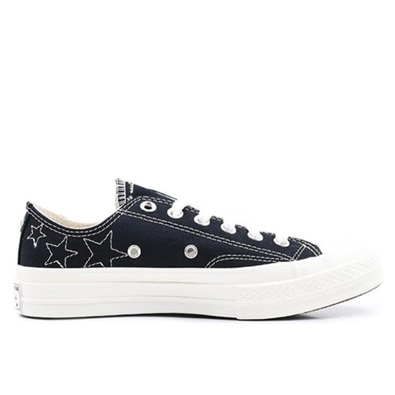 Converse Chuck 70 Men Women Canvas Sneakers, Black Low Top Lace Up Shoes, White Stitched Star Embroidery Street Style Casual Board Shoes - view 3