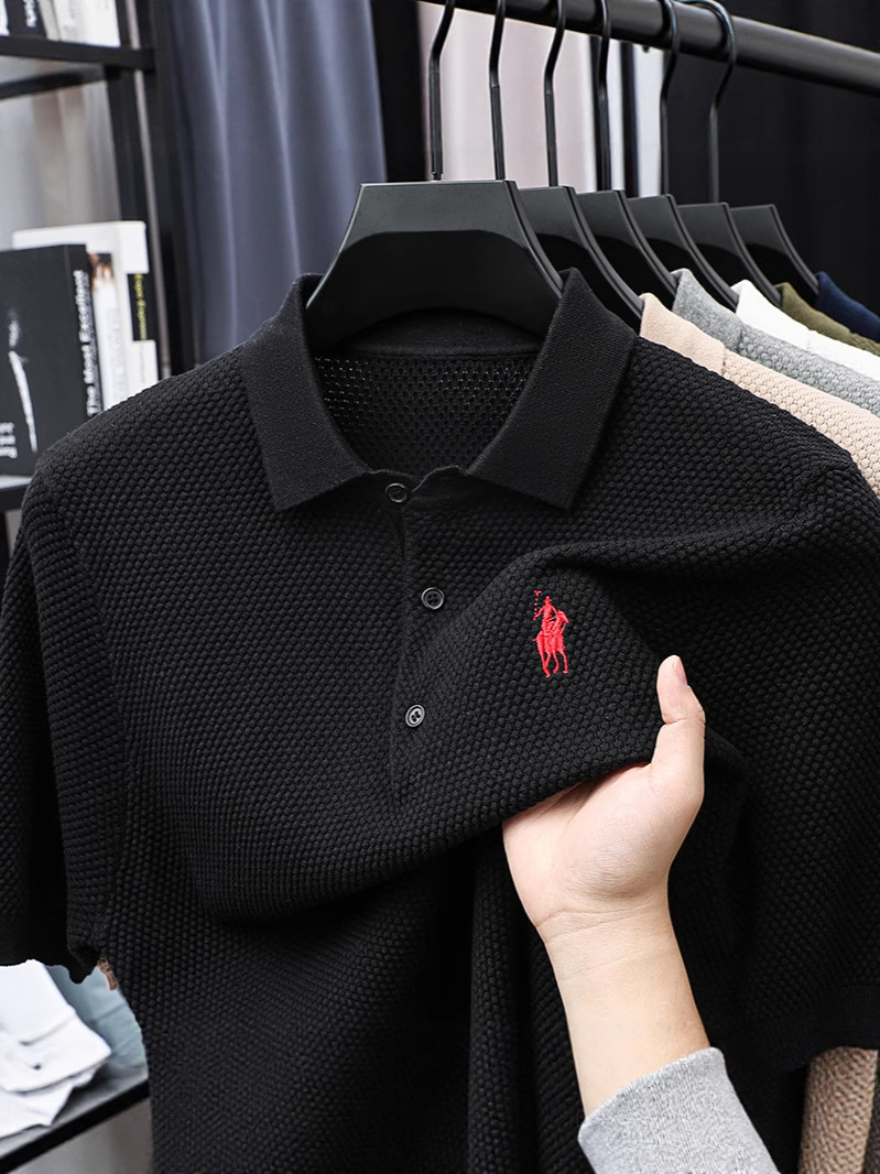 Pure Cotton Men's Pineapple Pattern Knitted Short-Sleeve T-Shirt With A High-End Feel POLO Shirt - view 6