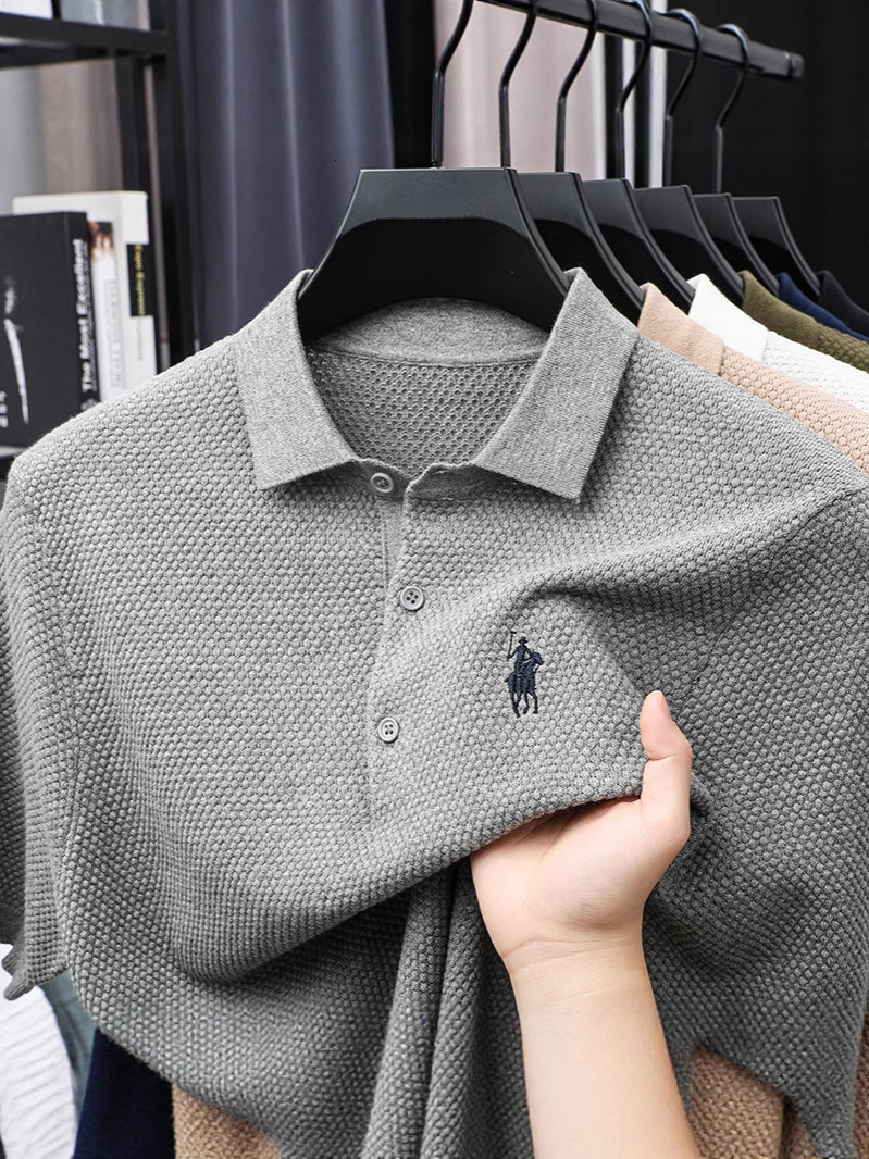 Pure Cotton Men's Pineapple Pattern Knitted Short-Sleeve T-Shirt With A High-End Feel POLO Shirt - view 3