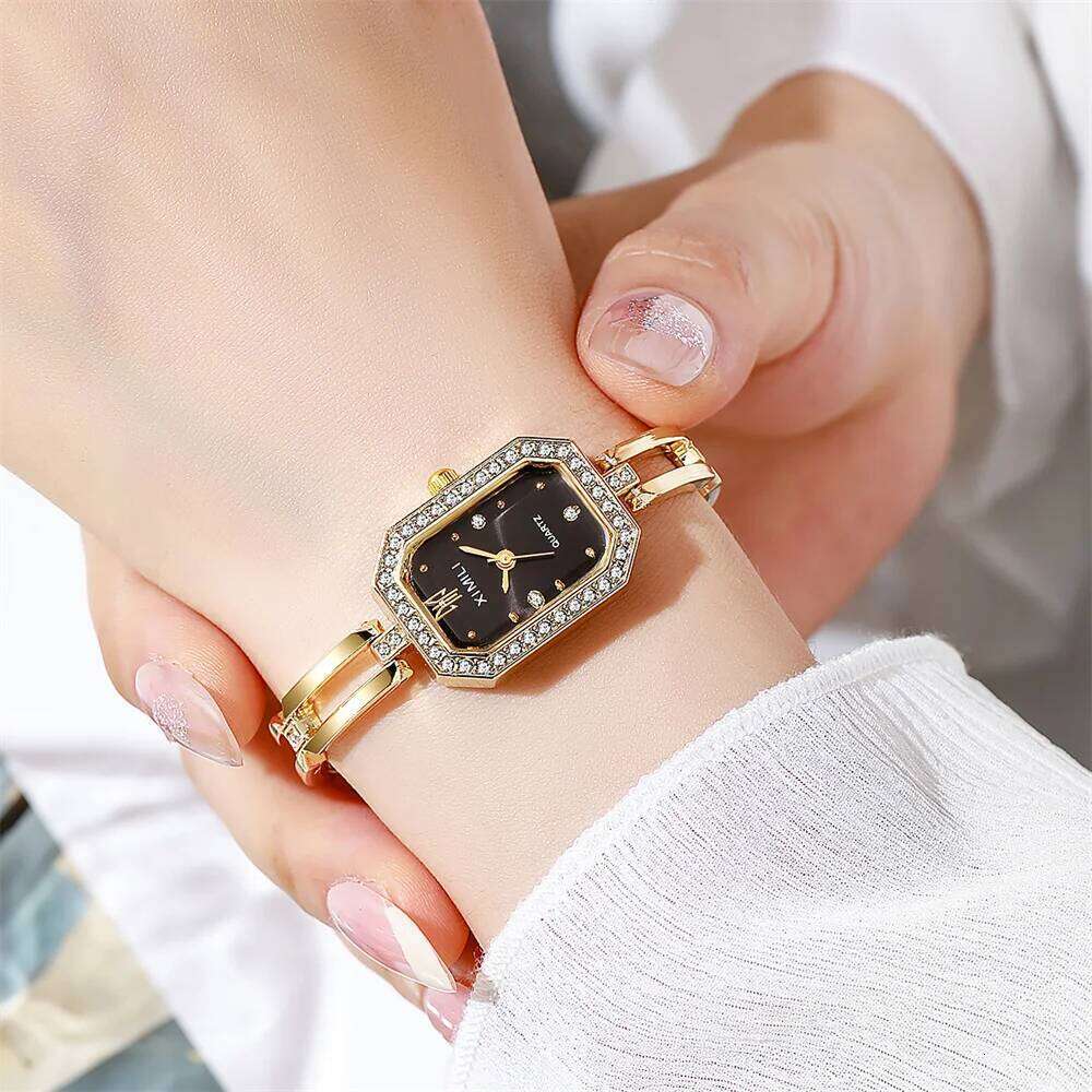 Ladies Fashion And Simple Diamond-Encrusted British Casual Stainless Steel Gold Women's Dress Gift Wrist H260228