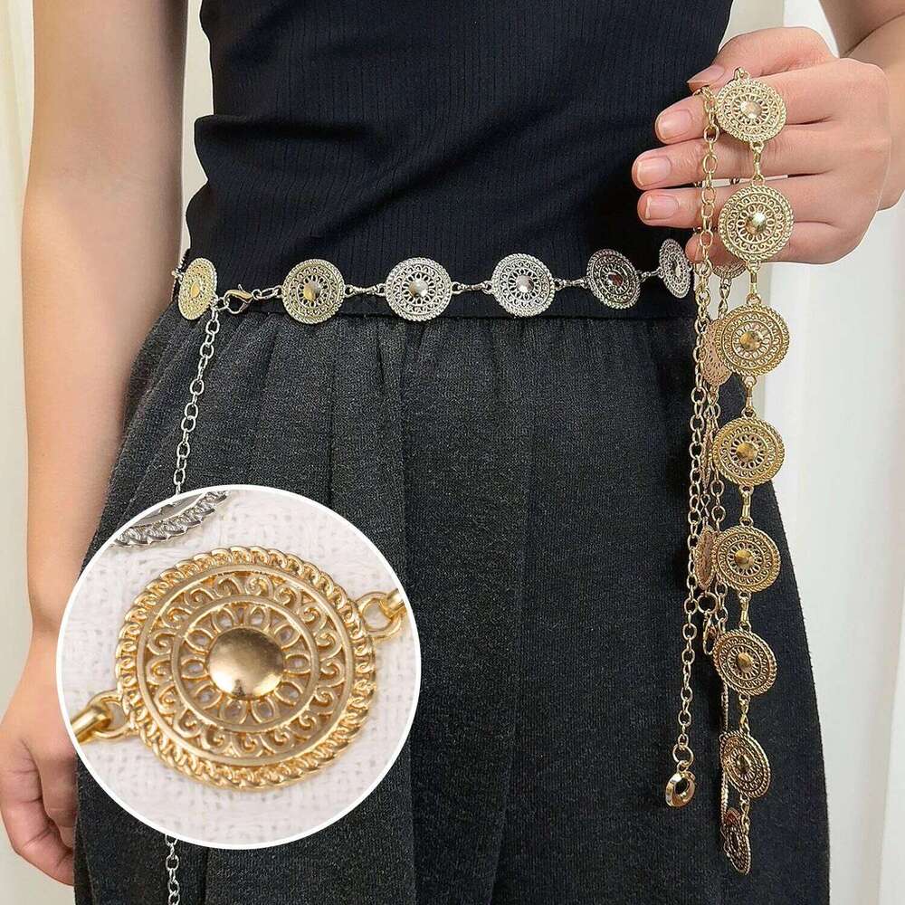 Vintage Metal Elegant Ladies Disc Bohemian Body Chains Fashion Round Pendant Circle Shaped Waist Chain Women H260228