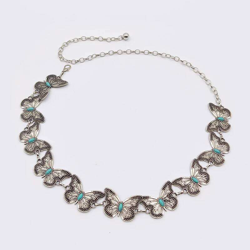 Vintage Female Waist Chain Belt Punk Y2K Sapphire Metal Belts For Women Butterfly Luxury Golden Waistband for summer Skirt Jeans H260228