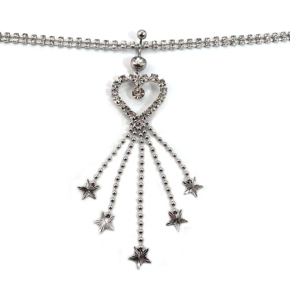 Star Rhinestone Crystal Waist Chains Heart Pendant Summer Beach Body Festival Belt Belly Jewelry H260228