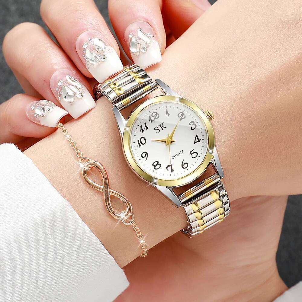 2PCS/Set Fashion Elastic Strap Women es Ladies Arabic Dial Quartz Wristes Set Reloj MujerWithout Box H260228