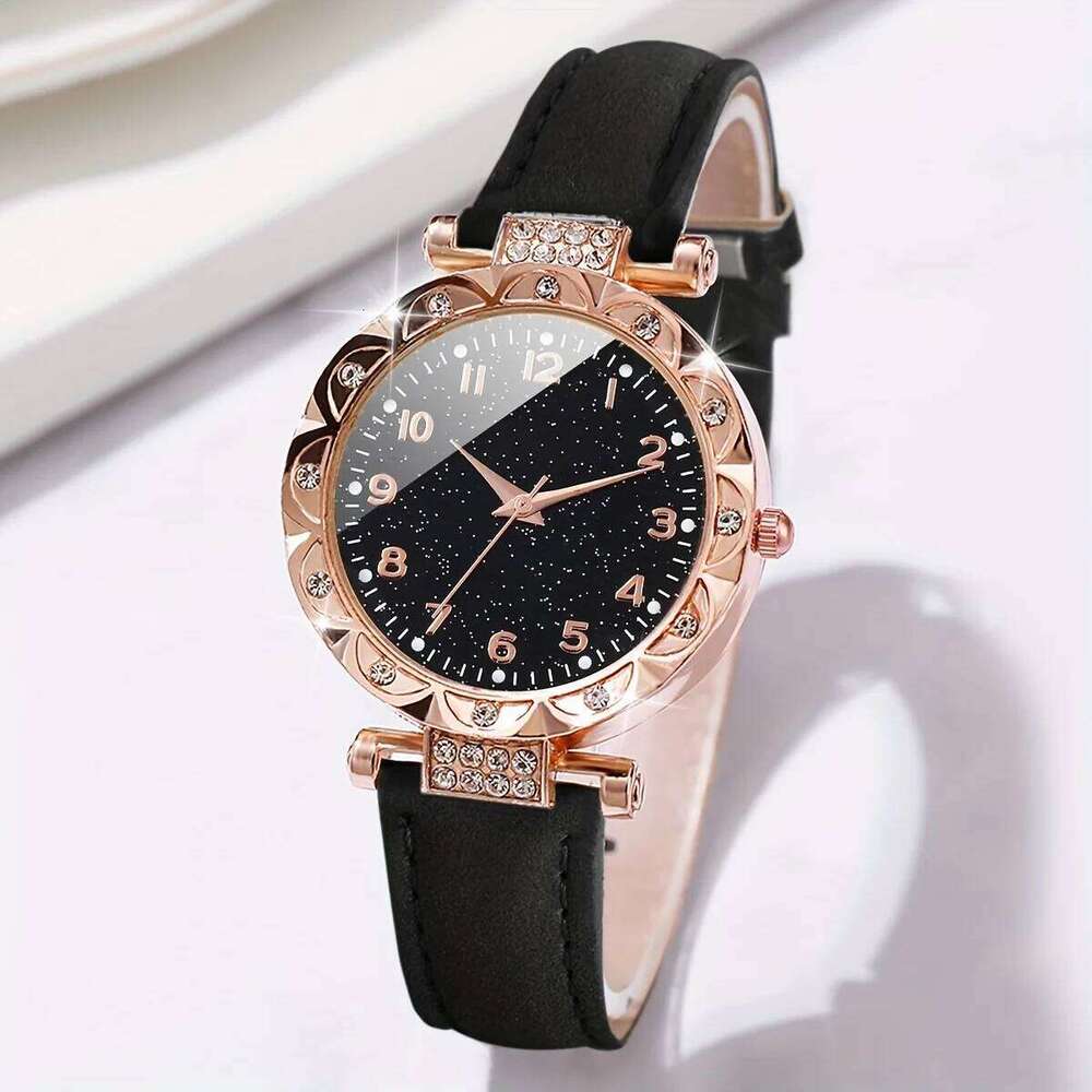 2PCS/Set Fashion Rhinestone Women's Quartz Analog PU Leather Band Wrist es Heart H260228