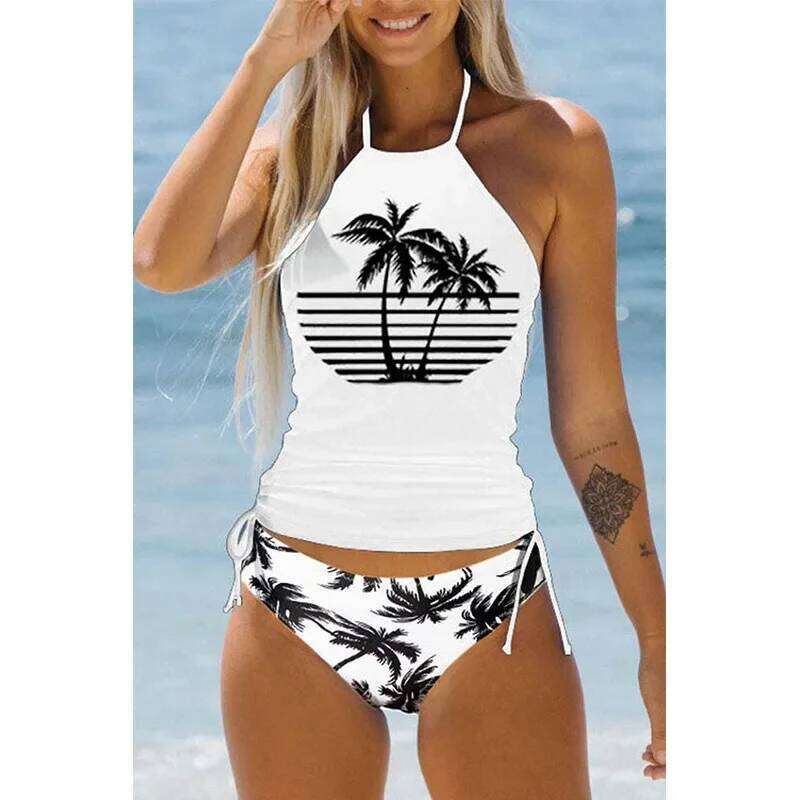 Women's Bathing Suit Coconut Drawstring Side Halter Neck Tankini Set Summer Beach Wear Cute Swimwear Women Swimsuit Sexy Bikini Z260301