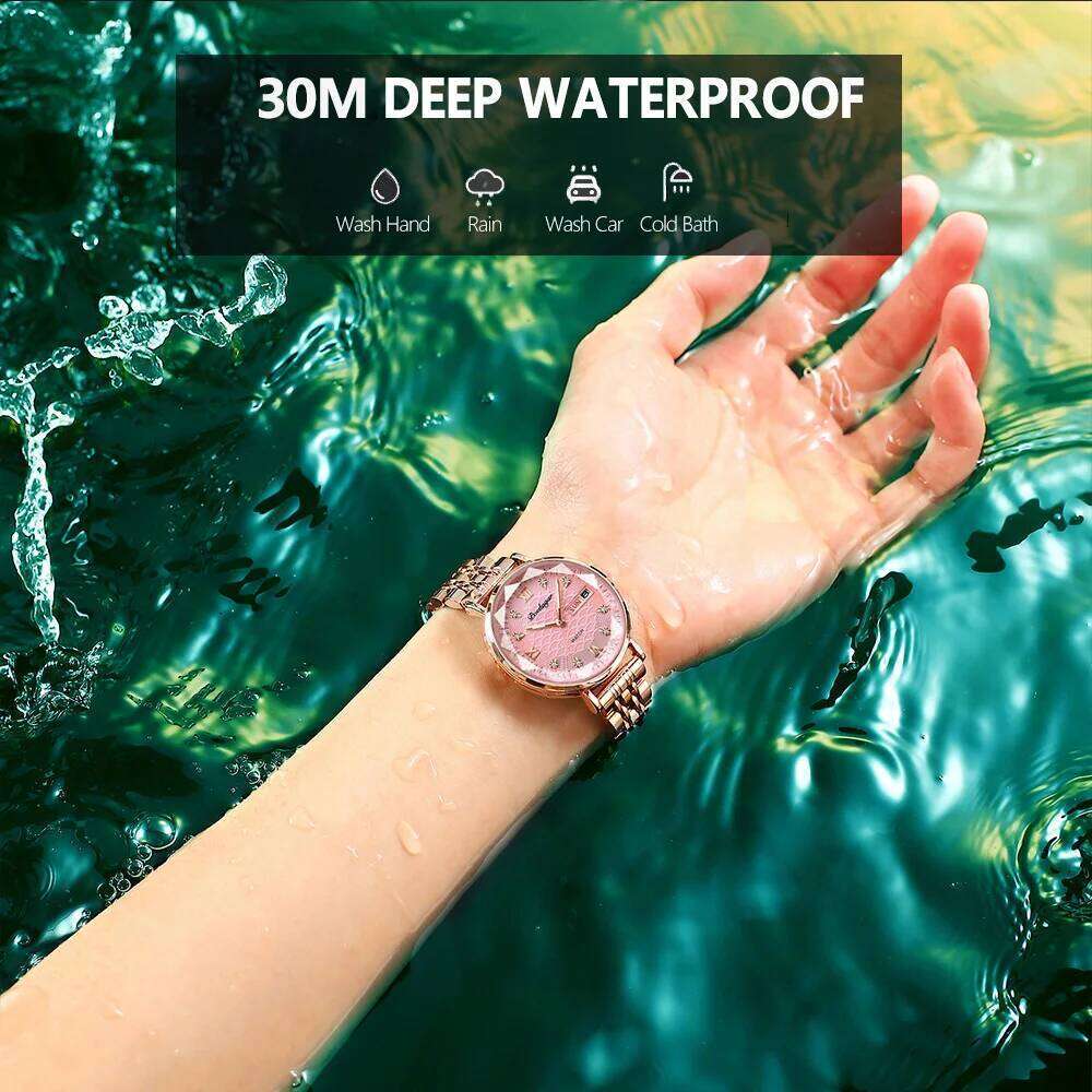 POEDAGAR Top Elegant Women's es Stainless Steel Date Week Woman Waterproof Luminous Fashion Ladies Quartz Reloj H260228