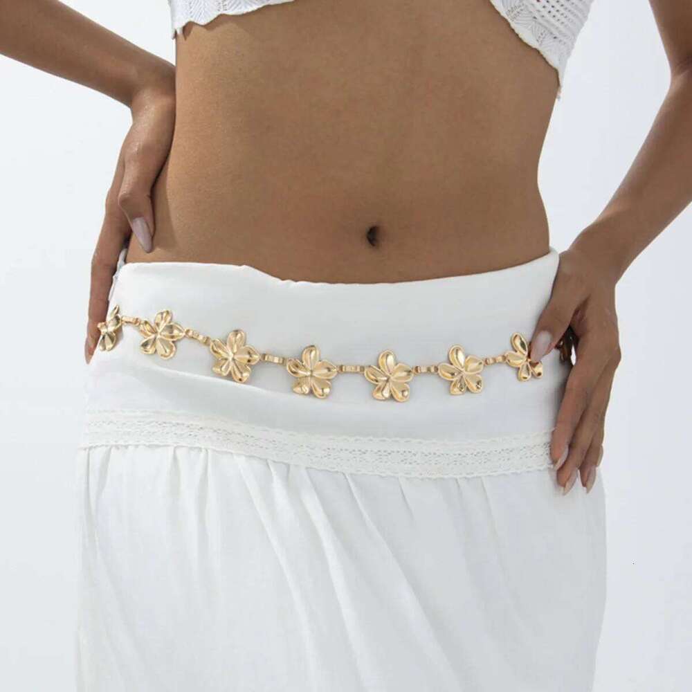 IngeSight.Z Exquisite Metal Large Flower Bikini Belly Waist Chain Women Fashion Summer Sexy Beach Party Belt Dress Body Jewelry H260228