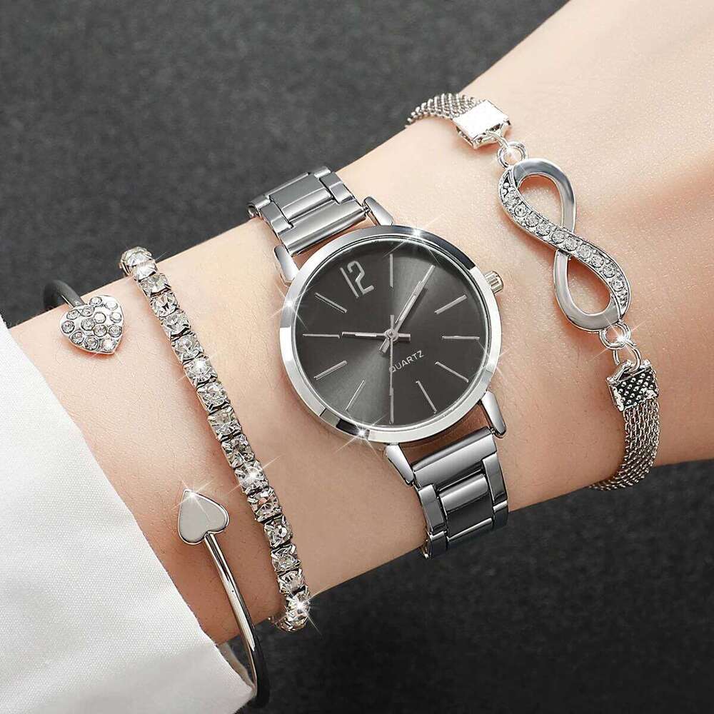 4PCS Fashion Women es Rhinestone s Set Alloy Strap Ladies Quartz Wrist Reloj Mujer Girls Clock Without Box H260228