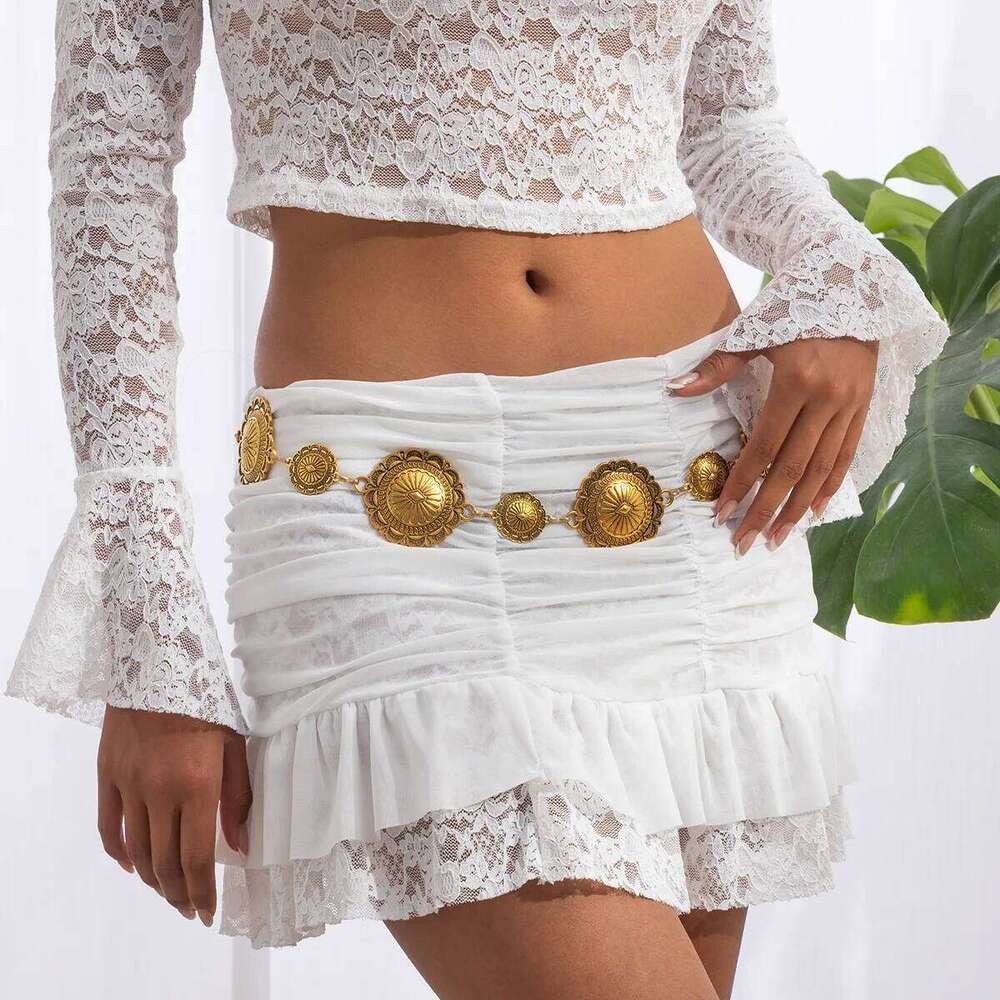 Retro Metal Cold Wind Peach Heart Patchwork Waist Oval Lace Imitation Turquoise Body Chain Jewelry Accessories H260228