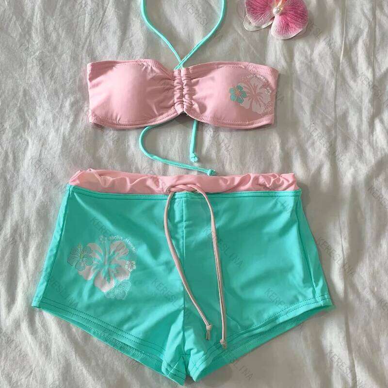 Summer beach sweet youthful lively cute kawaii style hanging neck fashionable trendy comfortable women's bikini sets Z260301