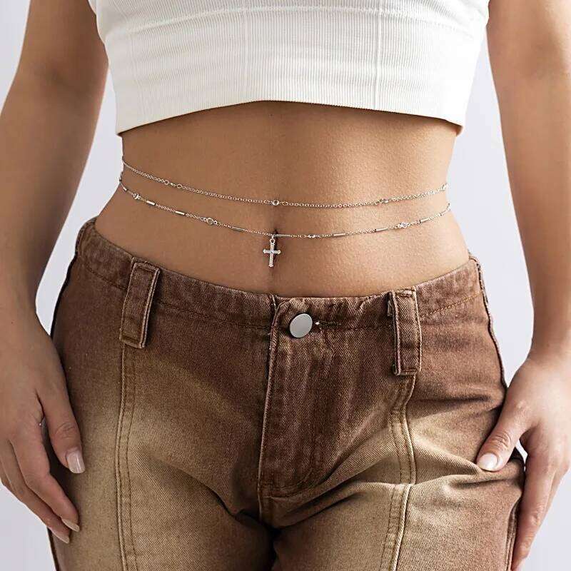 Women's Fashion Double Versatile Trouser Body Imitation Crystal Adjustable Spice Girl Waist Chain H260228