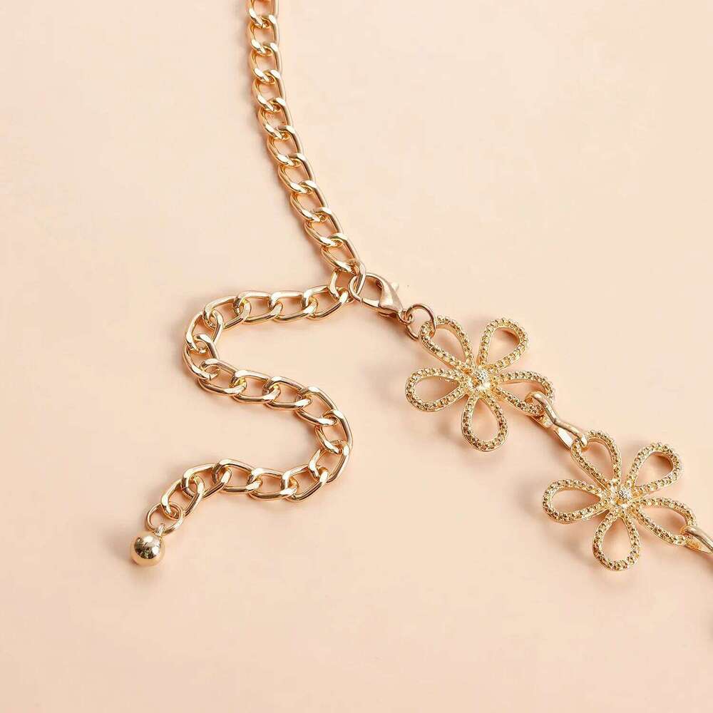 Punk Hip Hop Style All-match Flower Vintage Metal Womans For Dress Girls High Waist Chain Belt for Women H260228