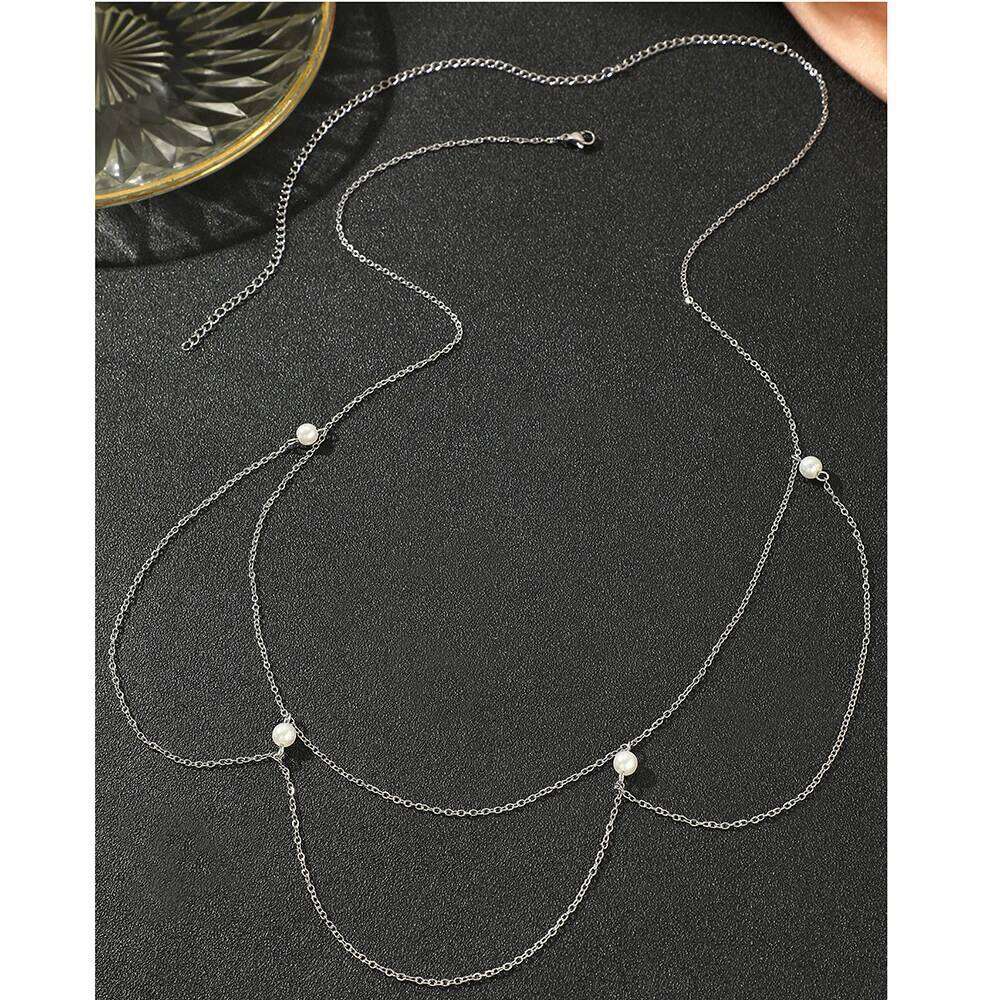 Stainless Steel Simple and Delicate Hanging White Imitation Pearl Design Fashion Body Chain For Women Jewelry Gifts H260228