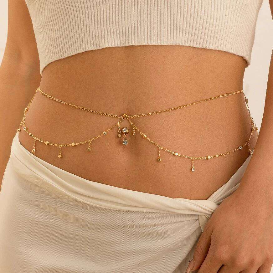Ingemark Minimalism Multilayer Belly Waist Chain Women Summer Bikini Goth Piercing Navel Nail Body Jewelry Festival Accessories H260228
