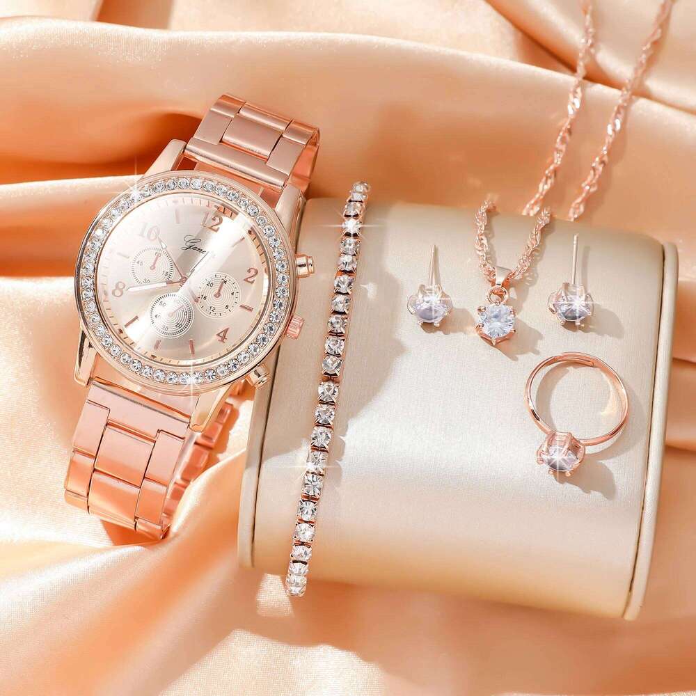 5pcs/set steel belt fake three eyes women's casual Korean quartz set H260228