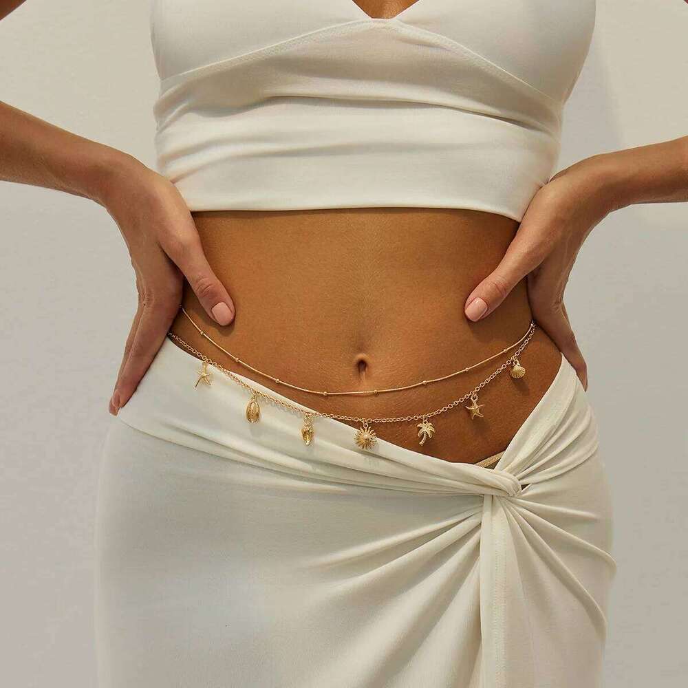 Summer Vacation Body Chain Starfish Shell Pendant Waist Jewelry Ins Sexy Beach Goddess Accessories H260228