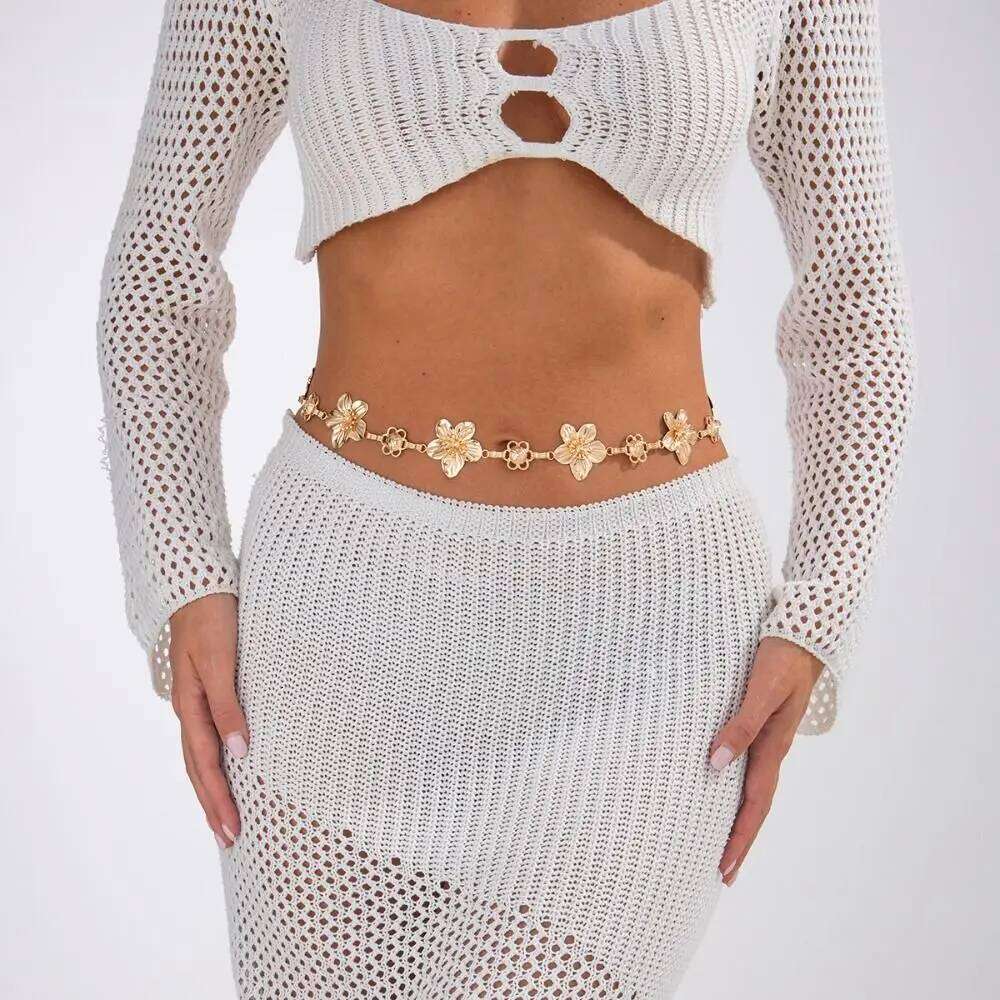 Fashion Alloy Flower Waist Ethnic Style Adjustable Sexy Ins Chain Belt Body Jewelry Accessories H260228