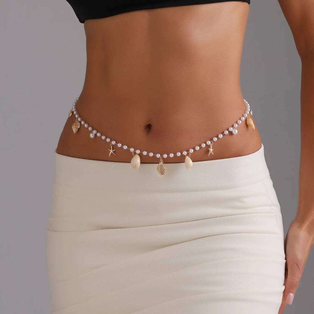Mermaid Waist Chain Cultured Pearls Starfish Charm Adjustable Braid Beach Jewelry Lightweight Boho Stackable H260228