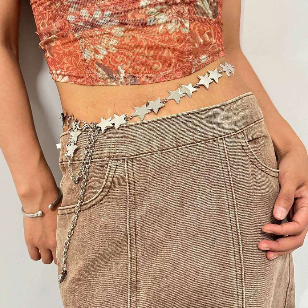 Metal Star Chain Belts Women Cowgirl Western Country Golden Belt Adjustable Concho Waistband for Sweaters Dresses Jeans H260228