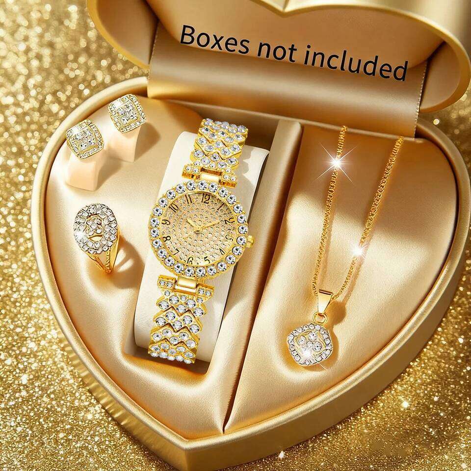 5pcs Luxury Rhinestone Women's Quartz Elegant Ladies Wrist Jewelry SetWithout Box H260228