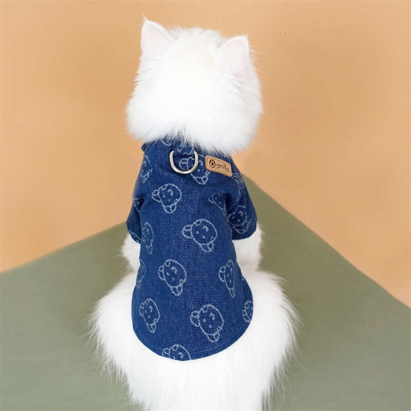 Famous brand Wholesale denim cat shirt with leash pet clothing for Teddy French Bulldog small and medium sized dogs dog accessories pupakaIK