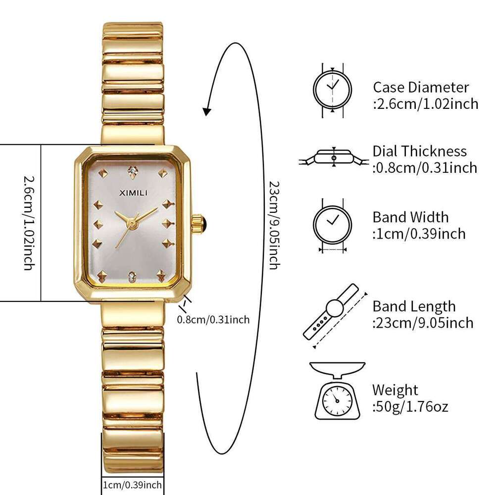 Luxury Women es Fashion Rectangle Gold Plated Ladies Quartz Stainless Steel Folding Clock Relogio Feminino H260228