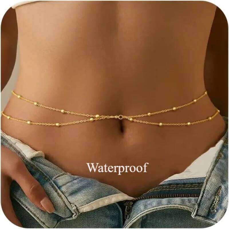 Waist for Women Waterproof, 14K Gold Plated STAINLESS STEEL Layered Belly Chain Sexy Bikini Satellite Beads Body Jewelry H260228