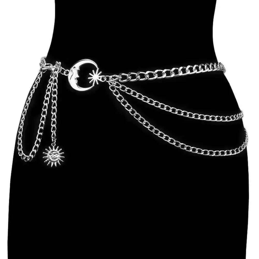 Ladies Vintage Punk Waist Chain Gold Silver Metal Sun Moon Star Waistbands Hip Hop Dress Cummerbands H260228