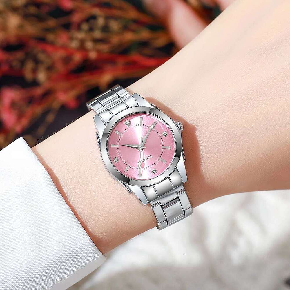5PCS Fashion Rhinestone Women es Jewelry Set Stainless Steel Band Ladies Quartz Wrist Girls Clock Without Box H260228