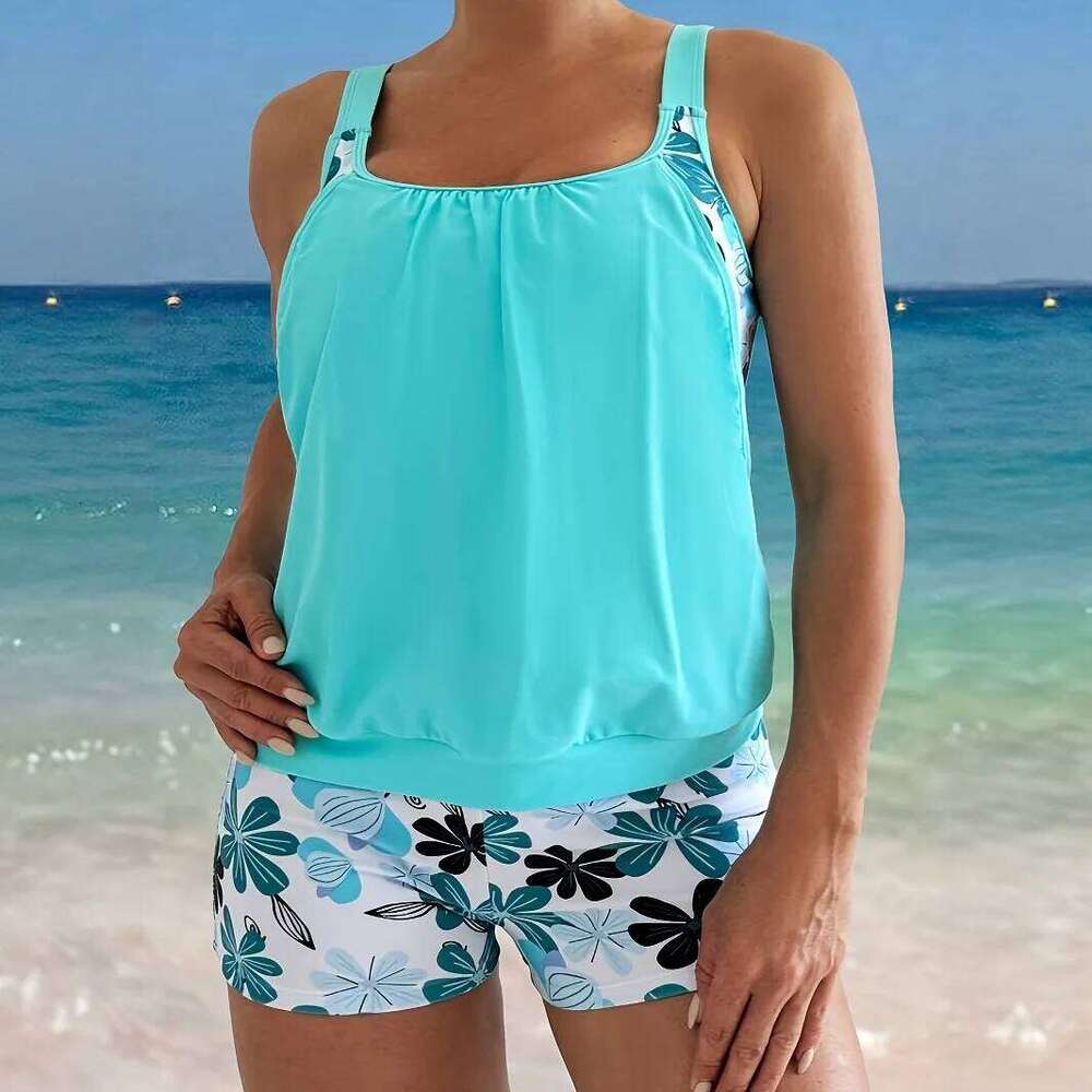 2025 Blue Bikini Set Women's Colorful Print Two Piece Outfits Swimwear High Waist Swim Sexy Beach Bathing Suit Summer Z260301