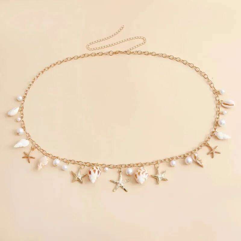 Fashion Natural Shell Conch Sea Star Imitation Pearl Tassel Pendant Waist for Women Sexy Boho Summer Chain Belt Necklace H260228