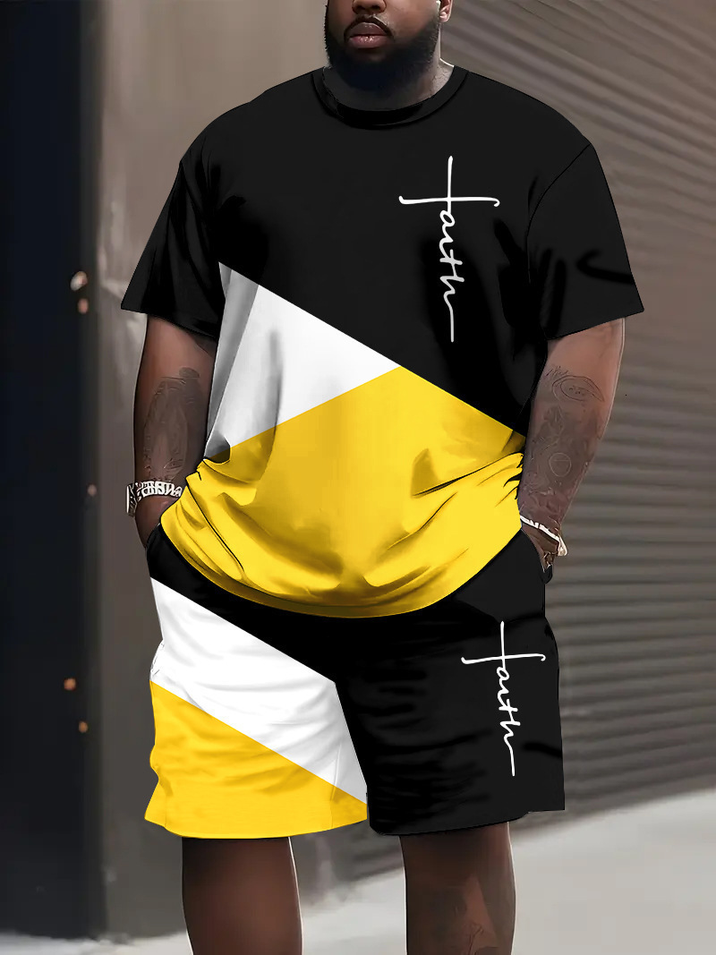 Luxury Brand Designer Clothes Cross-Border European And American Fashion Summer T-Shirt And Shorts Set With 3D Digital Printing, Street Style, Loose A
