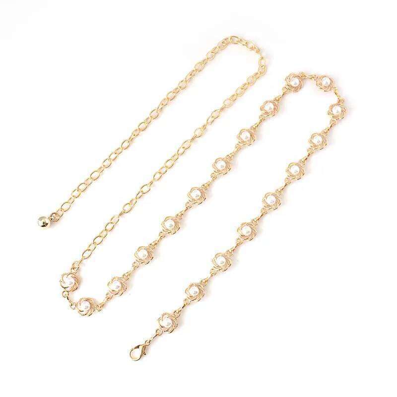 Fashion Metal Pearl Waist for Women Exquisite Gold Color Geometric Hollow Flower Belly Chain Dress Jewelry Gifts H260228
